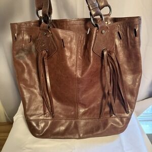 CNC CoSTUME NATIONAL BROWN LEATHER TASSLE LARGE SHOULDER BAG PURSE HANDBAG